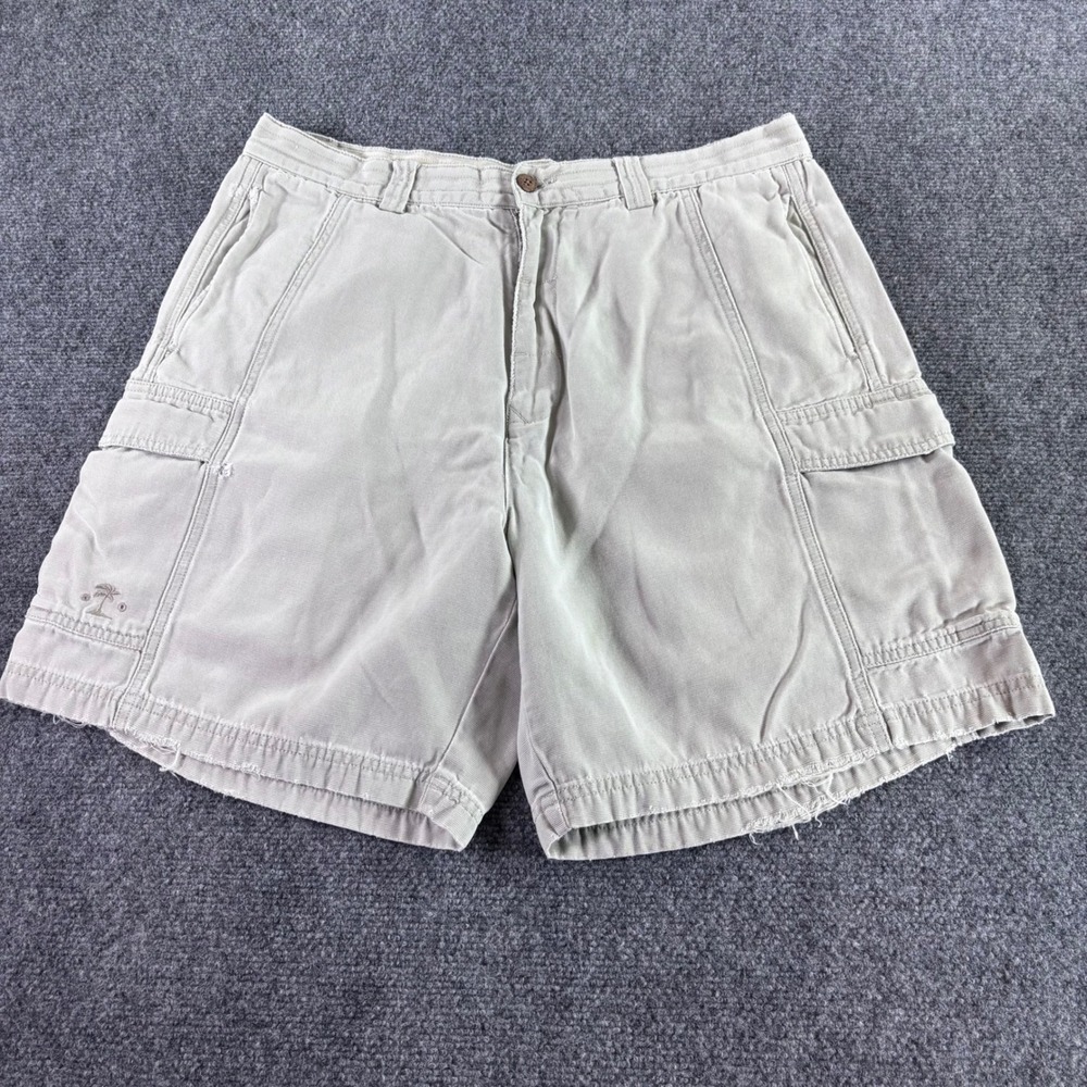 Tommy Bahama Cargo Shorts Mens 35 Khaki Tencel Cotton‎ Relaxed Distressed Frayed